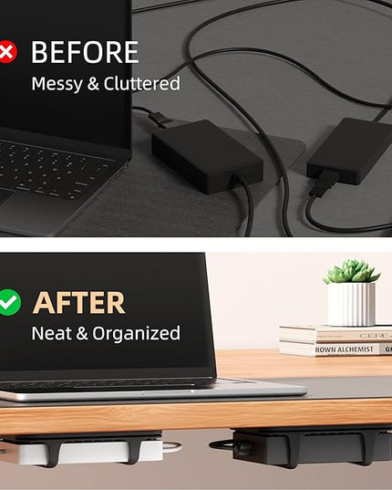 ELETIUO Universal Silicone Laptop Charger Holder,Under Desk Power Brick Mount Organizer for Charging Brick & Cables,Flexible Non-Slip Power Bricks Mount,Secure Supply Holder for Laptop Charger,Black