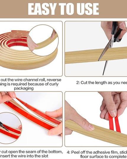 Floor Cord Cover Self Adhesive Cord Hider,10FT Cable Management, Extension Strip Protector for Wires, Prevent Cable Trips for Offices, Gyms, Exhibitions Cavity:0.47"(W) x0.35(H) WoodLightyellow