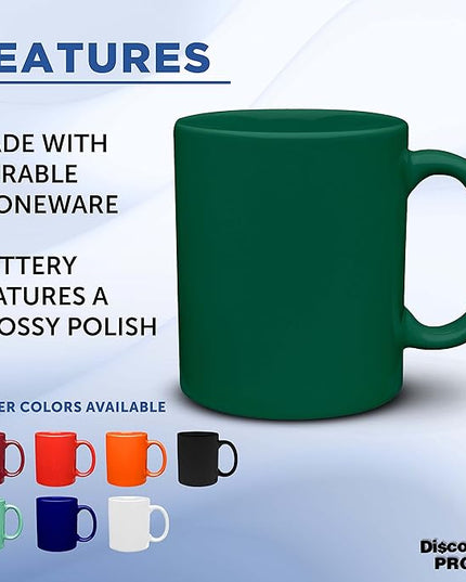 DISCOUNT PROMOS Ceramic Coffee Mugs 11 oz. Set of 10, Bulk Pack - Coffee cup set, Iced coffee cup, Gaming mug - Green