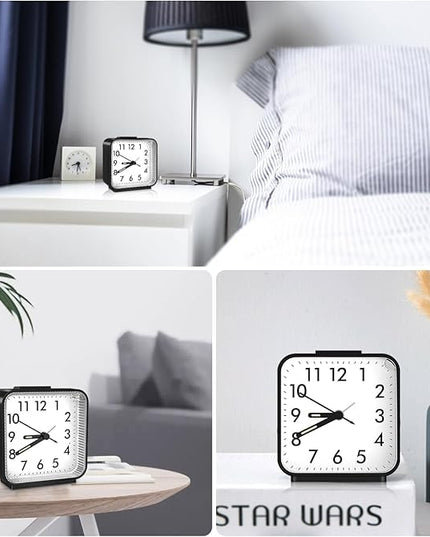OQIMAX Analog Alarm Clocks, Non Ticking Table Clock with Luminous Hand & Large Display, Battery Powered Silent Bedside Alarm Clock with Snooze & Night Light Function, for Bedroom, Office