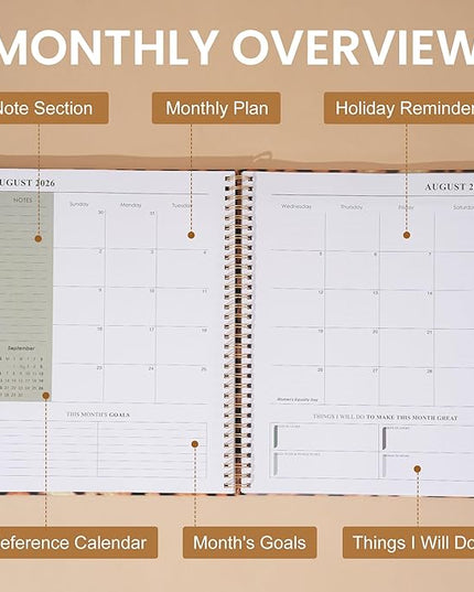 2026 Planner Weekly and Monthly Daily Calendar Planners 8.5 x 11, Jan 2026-Dec 2026, Hard Cover Large Yearly Agenda with Stickers & Tabs for Women Work Home- Leopard