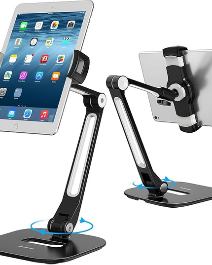 AboveTEK Tablet Stand, Multi-Angle Adjustable iPad Stand Holder, 360° Swivel Tablets Stand Aluminum Desk Mount Fits 4”-11"(Diagonal) iPad/mini/Air/Pro for Business Kiosk Office – Black