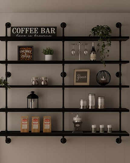 Floating Shelves for Wall Bookshelf Industrial Pipe Shelving Shelves 60 Inch 5 Tier Natural Wood Planks Rustic Wall Shelves Hanging Bookshelves Farmhouse Kitchen Shelving