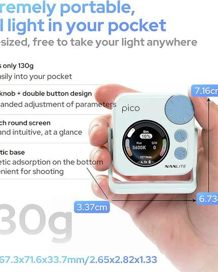 Nanlite Pico Portable LED Fill Light – Full Color RGB, Snap-On Attachment for Phone/Camera Photography, Live Streaming, Video Content Creation (Mint Blue)