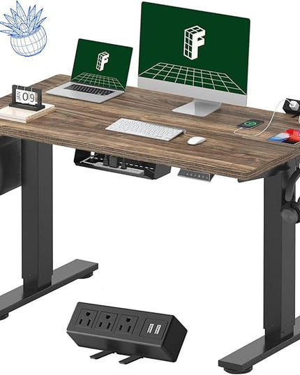 FLEXISPOT EN2 Whole-Piece Standing Desk with Clamp Power Strip, 48 x 24 Electric Stand Up Height Adjustable Desk with Cable Management (Black Frame + 48" Black Walnut Desktop, 2 Packages)