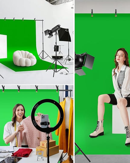 Green Screen Backdrop Kit, 6.5 x 10 Ft Portable Greenscreen Background with Stand, 5 Clamps & Carrying Bag for Photography, Streaming, Zoom, Gaming, YouTube