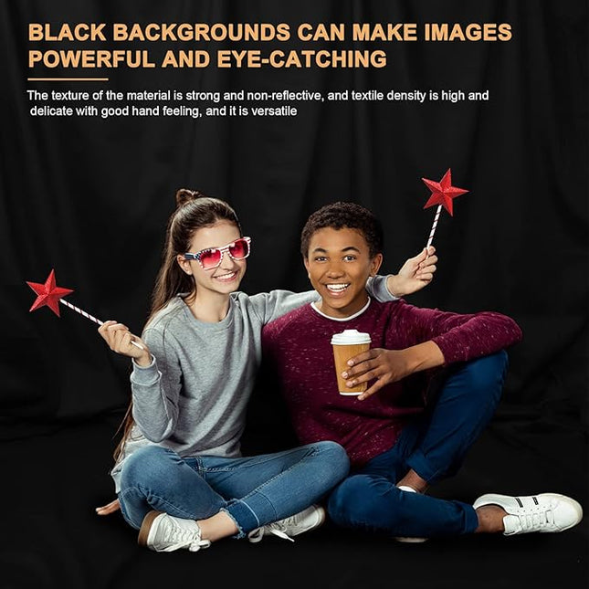 Aimosen 10 x 7 FT Black Backdrop Background for Photography, High Density Polyester Fabric Pure Black Photo Backdrop Curtain Screen Collapsible Seamless for Photoshoot Portraits Party Video Studio