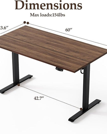 Klicelor 60 Inch Large Electric Standing Desk, Height Adjustable Office Desk, Sit Stand Up Computer Gaming Desk with Memory Preset, Two-Piece Desktop, Dark Walnut