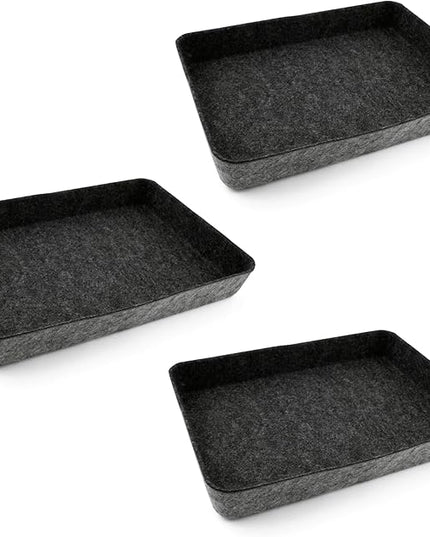 Three by Three Seattle Felt Like It! 13 x 9.5 Inch Felt Tray Drawer Organizer, Fits Standard Letter Size Paper Sheets, 3 Pack (Charcoal)