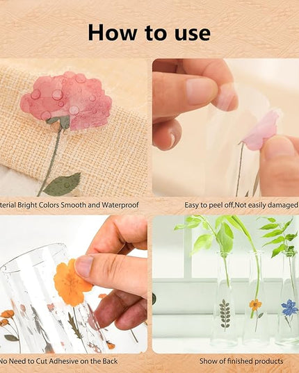 NESSCCI Pressed Flower Themed Stickers (Assorted 240 Pieces,12 Sheets) Scrapbook Supplies,Sticker for Journaling, Dried Floral Resin,Scrapbook Stickers,Junk Journal Sticker