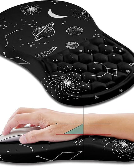 Hokafenle Ergonomic Mouse Pad Wrist Support, Wrist Rest Mousepad for Carpal Tunnel Pain Relief with Integrated Memory Foam Slope Massage Bulge (11.8x7.9 inch,Galaxy