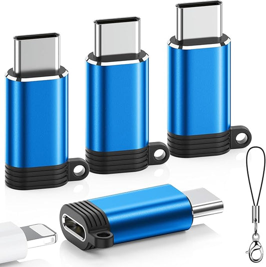 Lightning to USB C Adapter 4 Pack, Fast Charging & Data Sync for iPhone 15/16/17 Pro/Pro Max, Charger Adapter Accessory (Not for Audio/OTG)-Blue