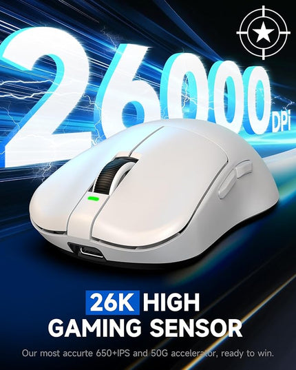 VGN F1 MOBA Wireless Gaming Mouse, 4K Polling Wired/Wireless Gamer Mice with 26K Optical Sensor, 55g Lightweight, 200h Battery Life, 6 Programmable Buttons, USB-C Charging, for PC/Mac/Laptop, White