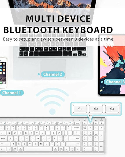 iClever BK10 Bluetooth Keyboard, Universal Bluetooth 5.1 Wireless Keyboard with Number Pad, Ergonomic Design, Multi-Device Compatibility, Stable Connection for Mac, iPad, iPhone, Android, Windows
