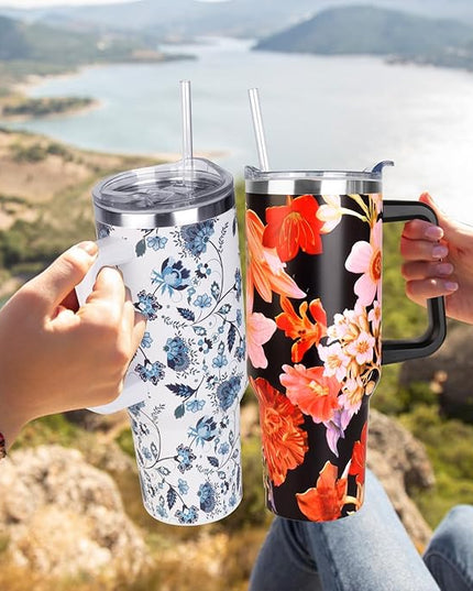 SYACOT 40 oz Tumbler with Handle and Straw Stainless Steel Insulated Tumbler Leak Proof Lid and Straw Lid Reusable Travel Mug Coffee Mug Cup Dishwasher Safe Keep Drinks Cold and Hot (Ceramics)
