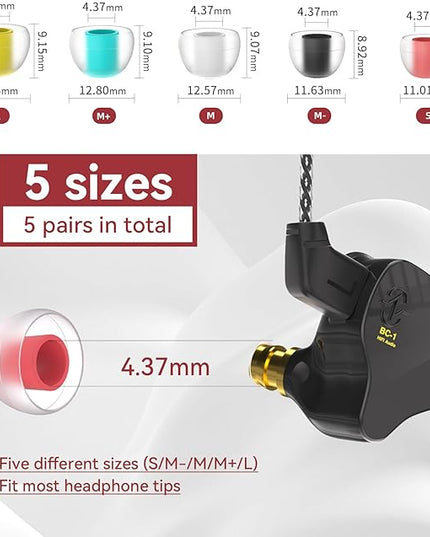 5 Pairs KBEAR 07 Ear Tips, KINBOOFI KZ ZS10 PRO Silicone IEM Eartips Earbuds for KZ ZST ZS10 PRO X AS10 AS24 ZSN ZSN PRO X ZSN PRO ZS10 PRO2 TANGZU WAN'ER CCZ DC02 DC01-PRO Wired Headphone（S/M/L）