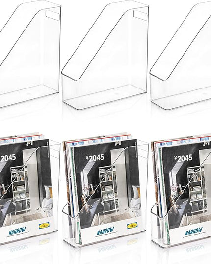 6 Pack Clear Magazine Holder, File Magazine Rack with Handle, Vertical Folder Document Storage, Magazine File Organizer for Desk, Office, Home, School