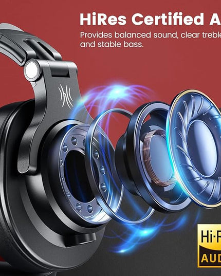 OneOdio A71 Hi-Res Studio Recording Headphones - Wired Over Ear Headphones with SharePort, Monitoring Mixing Foldable Headset with Stereo Sound, 3.5/6.35MM Jack for PC Computer DJ Guitar-Red