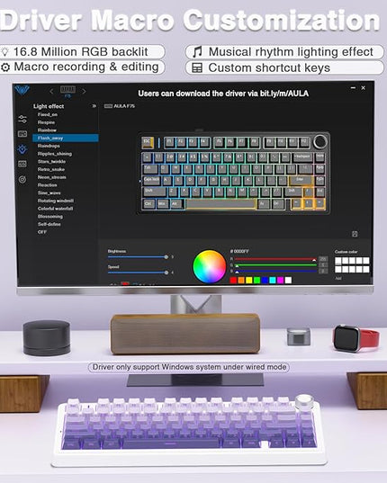AULA F75 Pro Wireless Mechanical Keyboard,75% Hot Swappable Custom Keyboard,RGB Backlit,Pre-lubed Linear Switches,Side Printed PBT Keycaps Mechanical Gaming Keyboards,Gradient Purple