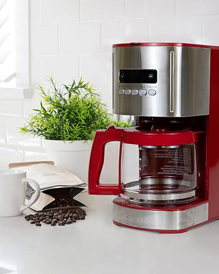 Kenmore Drip Coffee Maker - 12 Cup Programmable Cafe Machine With Glass Pot, Regular & Bold Brew, Auto Shut Off Large Water Reservoir, Reusable Filter, Kitchen Appliances For Cafeteria Barista, Red