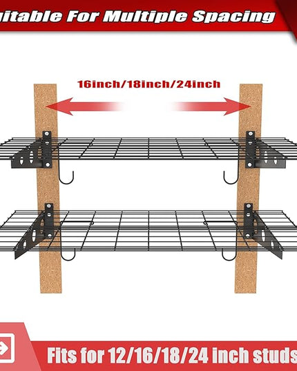 WALMANN 2 Pack Garage Wall Shelves, 2 x 4 ft/24 * 48 inch Wall Mounted Storage Shelves for Garage Heavy Duty Wall Shelving, Holds Up to 220 lbs(Black)