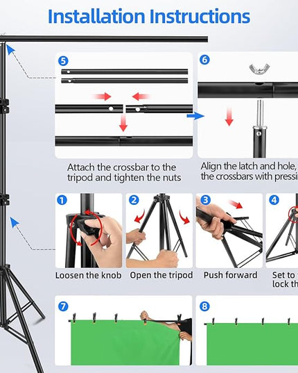 HEMMOTOP 7x5 ft(HxW) Green Screen Stand Kit, 6.5x5 ft Green Screen Backdrop with Stand for Streaming, Gaming, Zoom, Portable Greenscreen Background Kit with Clips & Carrying Case
