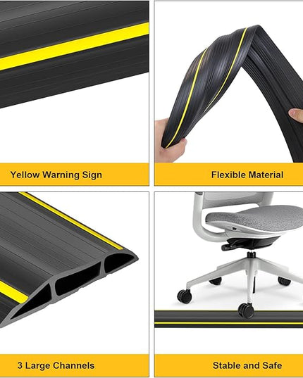 20 Ft Heavy Duty Floor Cord Cover Cable Protector, 3 Channels Protect Cords and Prevent a Trip Hazard— Conceal Wires at Home, Office, Warehouse, Workshop, Concerts