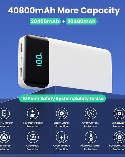 Portable Charger Power Bank 40800mAh with 3 Built-in Cables,25W Fast Phone Charging Portable Battery Pack,5 Outputs Travel Essentials Outdoor External Battery for iPhone 17/16,Galaxy Android etc-White