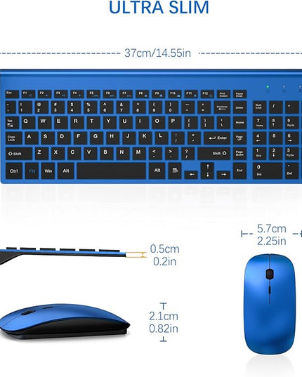 TopMate Wireless Keyboard and Mouse Ultra Slim Combo, 2.4G Silent Compact USB Mouse and Scissor Switch Keyboard Set with Cover, 2 AA and 2 AAA Batteries, for PC/Laptop/Windows/Mac - Blue Black