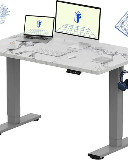 FLEXISPOT EN1 One-Piece Standing Desk 48 x 30 Inches Height Adjustable Electric Desk (Silver Frame + Marble Grey Top, 2 Packages)