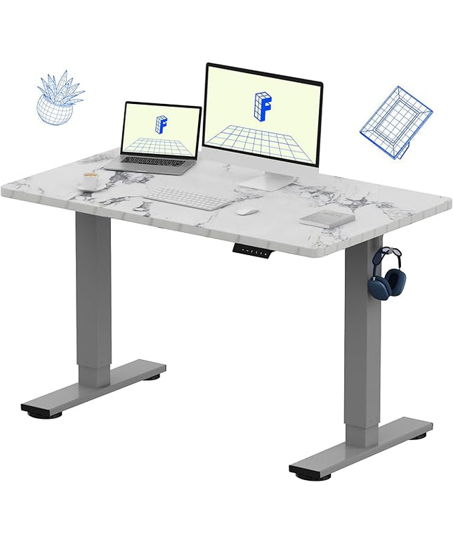FLEXISPOT EN1 One-Piece Standing Desk 48 x 30 Inches Height Adjustable Electric Desk (Silver Frame + Marble Grey Top, 2 Packages)