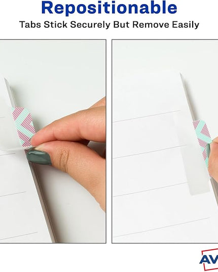 Avery Margin Ultra Tabs, 2.5" x 1", Assorted Color Geometric Designs, 24 Repositionable Page Tabs (74897)
