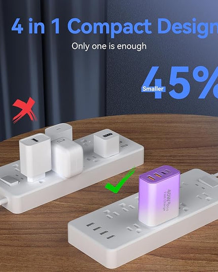 USB C Wall Fast Charger Block, 40W 4-Port Type C Chargers Fast Charging Blocks PD Power Charger Adapter+QC 3.0 USB Multiport Charger Brick for Phone 17/16/15/14/13/12 Pro Max, i-Pad, Galaxy S25-2Pack