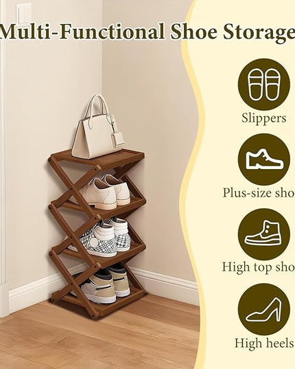YYW Shoe Rack, Foldable Shoes Organizer Free Standing Shelf for Entryway, Closet, Hallway, Foldable X Shape Multi Tier Shoe Rack (Brown,4 Layers)