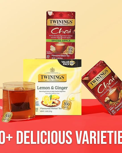 Twinings Spiced Apple Chai Black Tea Individually Wrapped Bags, 20 Count (Pack of 1), Sweet, Savoury Spices, Caffeinated, Enjoy Hot or Iced, 20 Teabags
