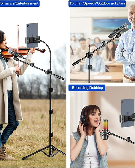 Mic Stand,6 In 1 Microphone Stand Floor Boom Mic Stand, Support Boom Gooseneck Mic Clips Tablet Phone Holder Any Combination With Mic Stand Bag
