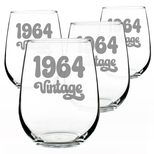 Vintage 1964 Stemless Wine Glass for 62nd Birthday - 17 oz - Set of 4