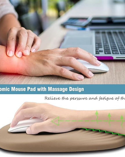 Ergonomic Mouse Pad Wrist Support, Mouse Pad with Wrist Rest, Entire Memory Foam & Non-Slip PU Base MousePads with Stepped-Wedge Design for Pain Relief, Desk, Office, Home, Beige