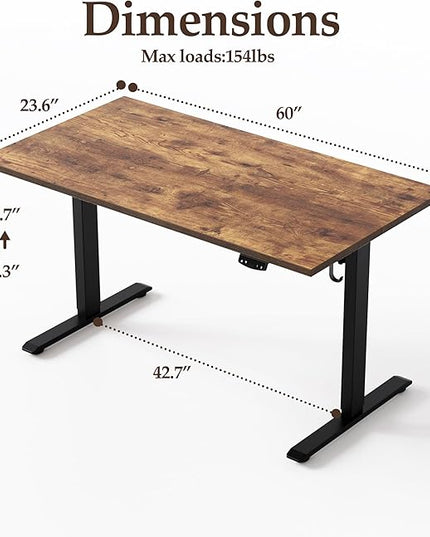 Klicelor 60 Inch Large Electric Standing Desk, Height Adjustable Office Desk, Sit Stand Up Computer Gaming Desk with Memory Preset, Two-Piece Desktop, Rustic Brown