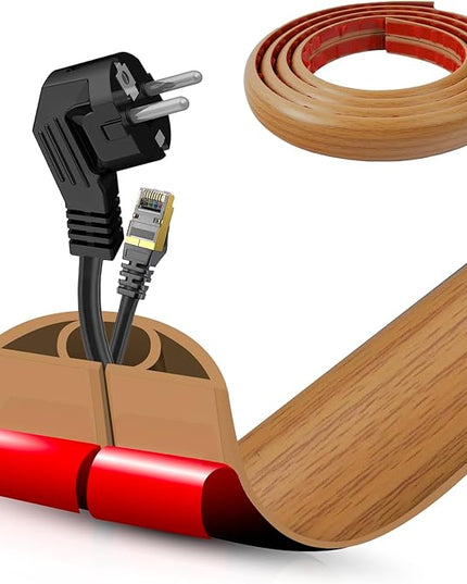 Floor Cord Cover Self Adhesive Cord Hider,20FT Cable Management, Extension Strip Protector for Wires, Prevent Cable Trips for Offices, Gyms, Exhibitions Cavity:0.51"(W) x 0.3"(H) Brown Wood