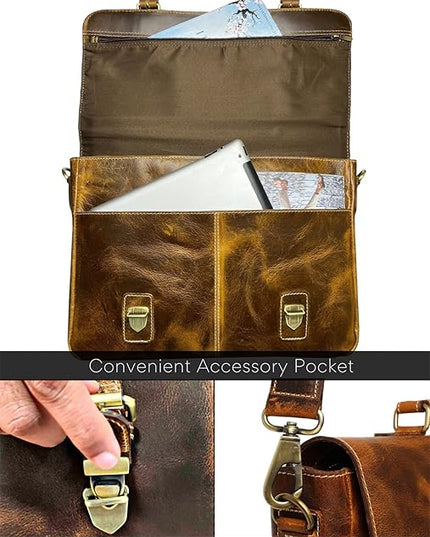 RUSTIC TOWN 16" Leather Laptop Messenger Bag for Men - Full Grain Leather Briefcase Computer Satchel Office Crossbody Bag