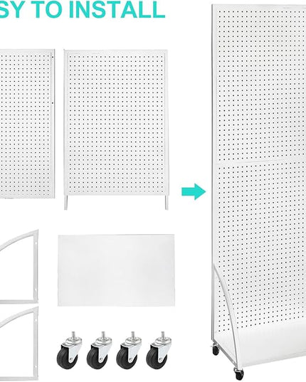 2'x 6' Metal Pegboard Display Stand with a Plate, Peg Board Panels, Standing Pegboard Display, Craft Fair Display Rack, Art Display Stand, Extra 10 pieces Hooks - White