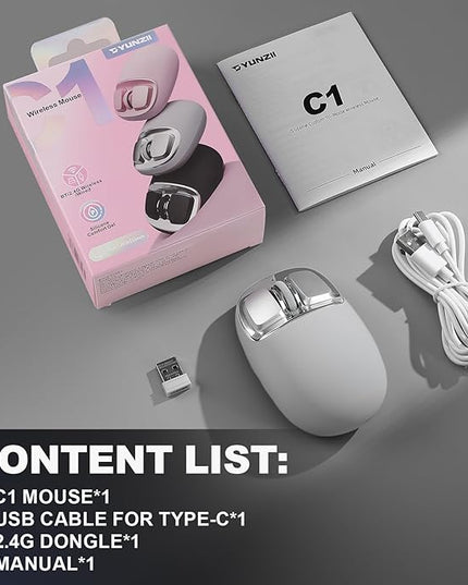 YUNZll C1 Silicone Wireless Mouse, Tri-Mode 2.4G/USB-C/Bluetooth Mouse, 4800 DPl Optical Tracking, 6 Adjustment Levels,Customize Mice for Laptop, Computer, iPad, MacBook (Gray Silver)