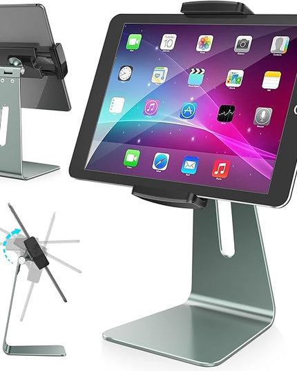 AboveTEK Elegant Tablet Stand, Aluminum Holder for 7-13 inch Tablets, Desktop Kiosk POS Stand Compatible w/iPad Pro Air Mini, Galaxy Tab, Tablet Mount for Store Office Reception Kitchen (Gray)