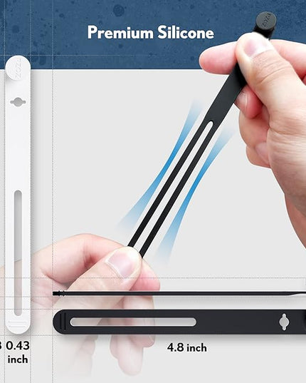 PZOZ (10 pcs) Reusable Cable Ties, Elastic Silicone Cord Organizer Straps Keeper Management Holder for iPhone Charging Cable Charger Wire Labels Desk Car and Travel Accessories (Black)
