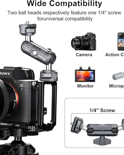 FANAUE Mini Articulating Arm Mount Camera Accessories Compatible with 1/4"-20 to 1/4"-20 Connectors (with Locating Pins) Aluminum-Built Arm Offers Flexibility Connectors