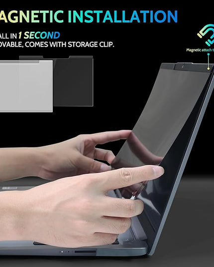 Peslv Magnetic Laptop Privacy Screen 15.6 inch for 16:9 Computer Monitor, 15" Removable Anti Glare Protector Blue Light Filter Shield Compatible with Lenovo Hp Dell Acer Asus Thinkpad Envy Xps