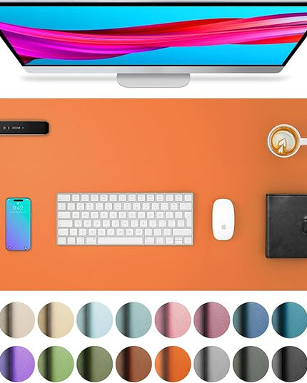 Aothia Leather Desk Pad Protector, Mouse Pad, Office Desk Mat, Non-Slip PU Leather Desk Blotter, Laptop Desk Pad, Waterproof Desk Writing Pad for Office and Home (23.6" x 13.7", Hermes Orange)
