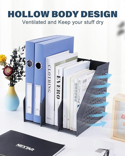 Collapsible Magazine File Holder with 3 Vertical Compartments Foldable Binder Holder for Desk Binder Storage Organizer Plastic Magazine Holders for Shelf, Dark Gray