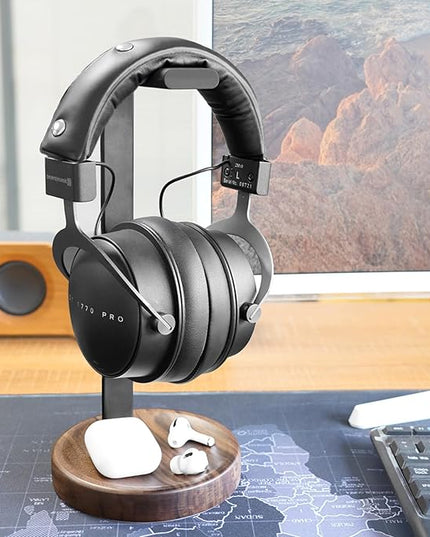 GEVO Headphone Stand for Desk - Wooden Headset Stand for Desk - Wooden Headphone Holder with Airpods Max and More